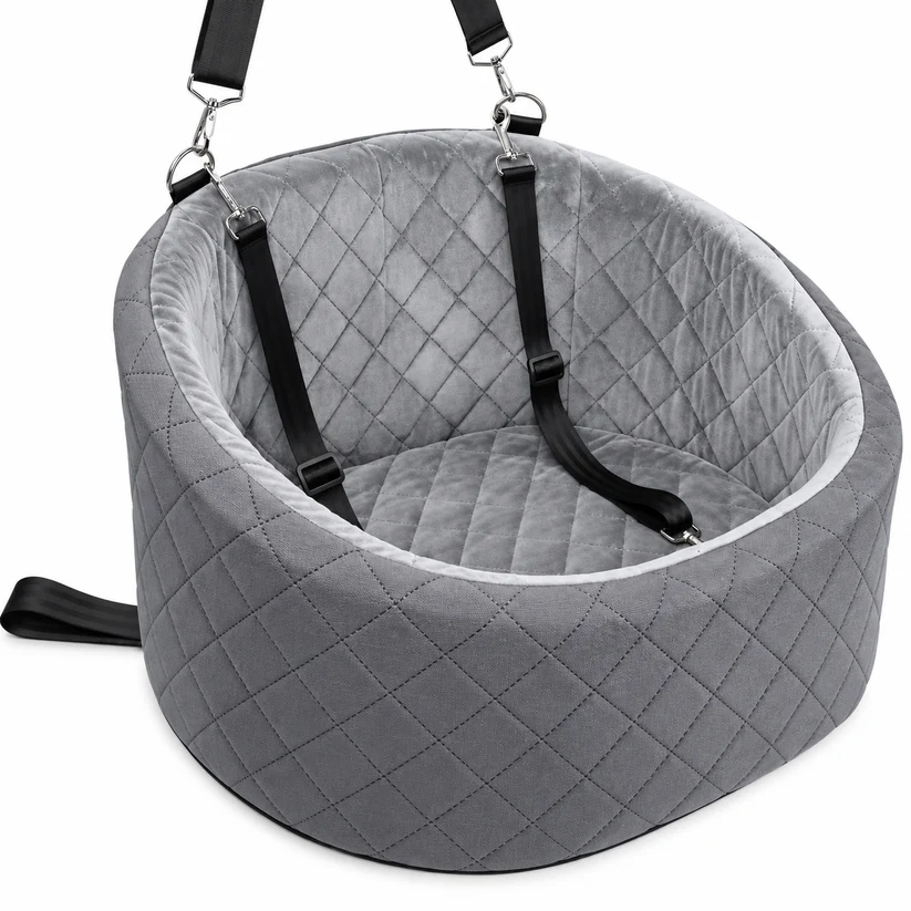 Grey padded elevated dog car booster seat