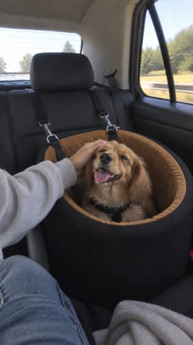 Sarah L.'s dog riding in the CozyCopilot seat